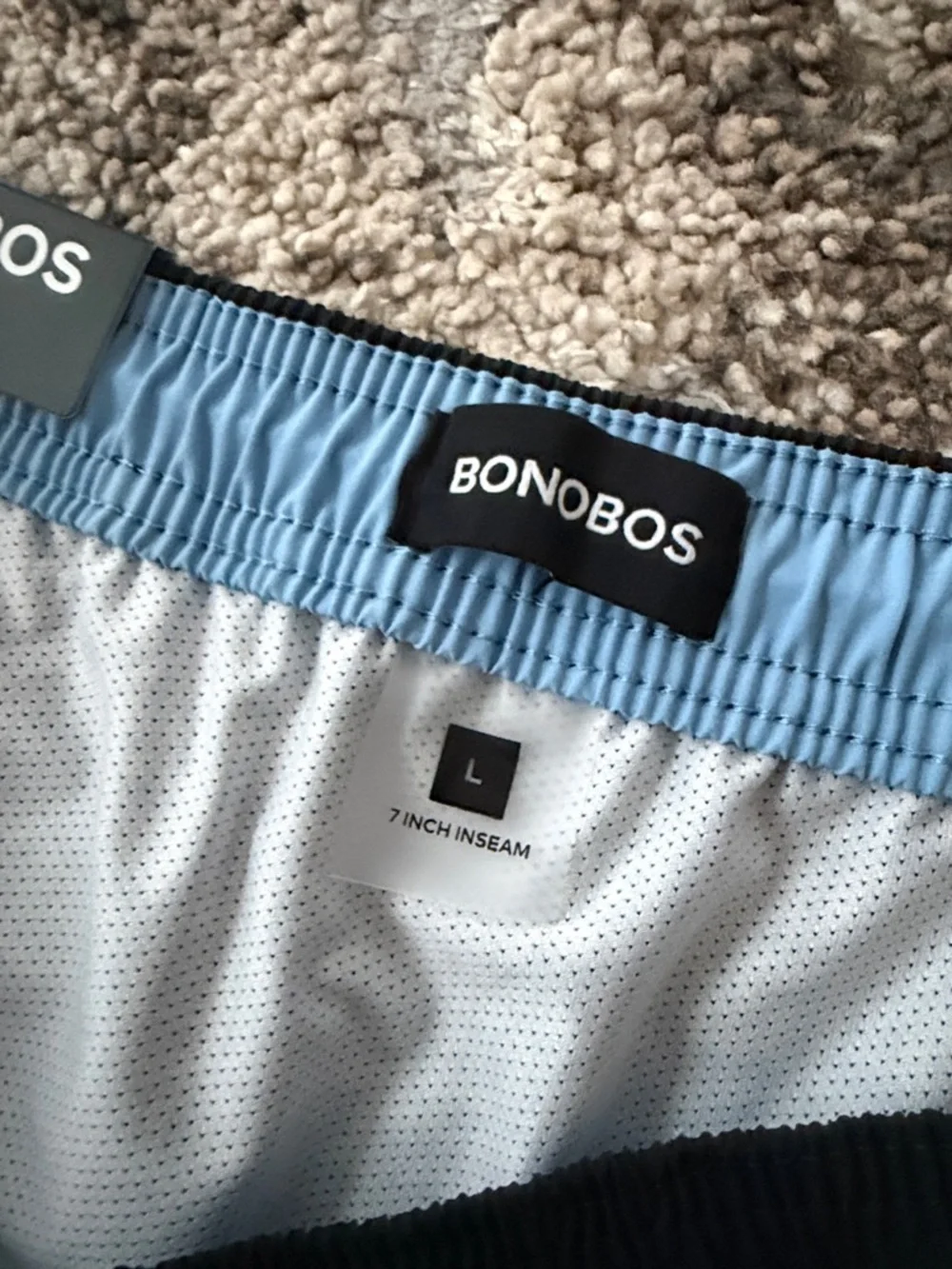 New NWT Bonobos Black Swim Trunks with Blue Waistband Accent